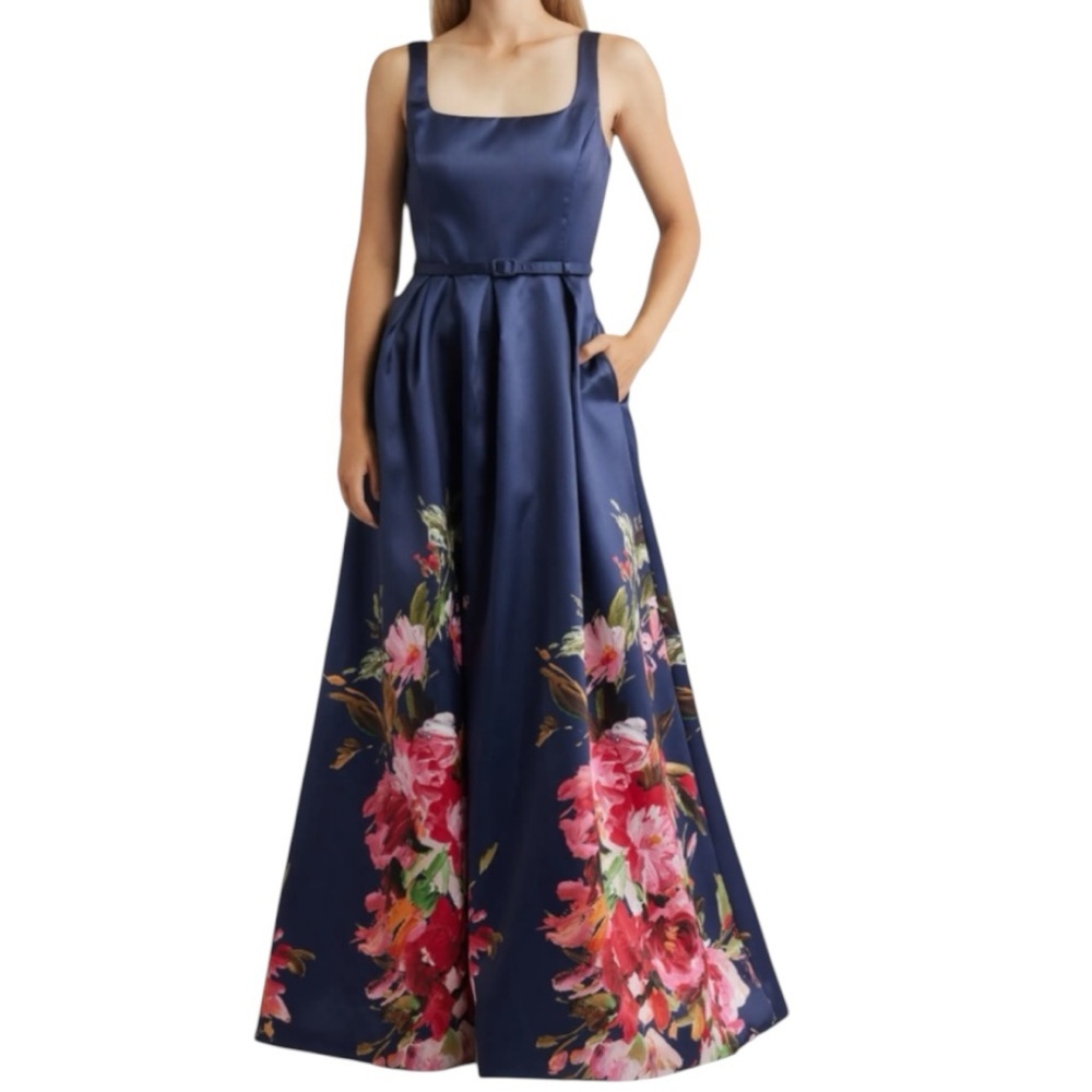 NWT JULIA JORDAN Sleeveless Square Neckline Sweeping Floral Dress Gown Size 8